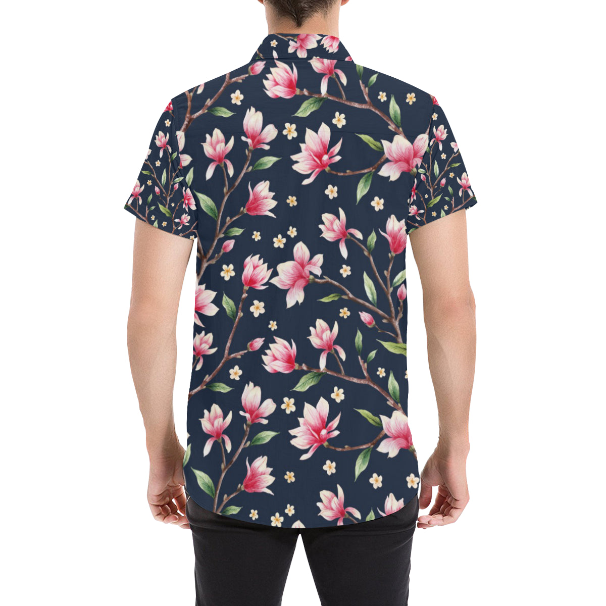 Magnolia Pattern Print Design MAG09 Men's Short Sleeve Button Up Shirt