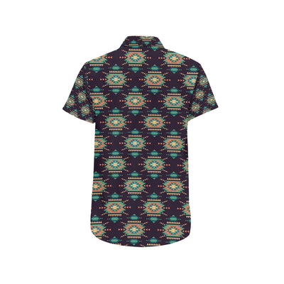 Navajo Geometric Style Print Pattern Men's Short Sleeve Button Up Shirt