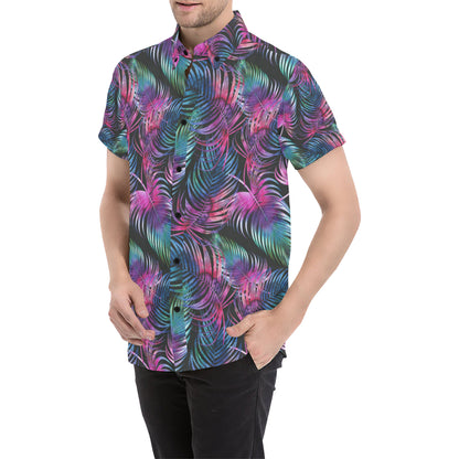 Palm Leaves Pattern Print Design PL010 Men's Short Sleeve Button Up Shirt