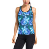 Blue Neon Sea Turtle Print Women's Racerback Tank Top