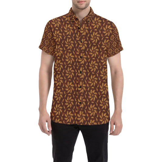 Agricultural Brown Wheat Print Pattern Men's Short Sleeve Button Up Shirt