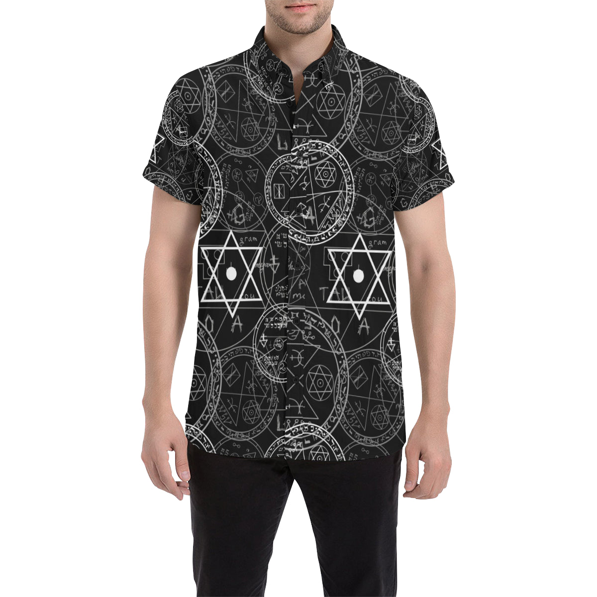 Pentagram Pattern Print Design A01 Men's Short Sleeve Button Up Shirt
