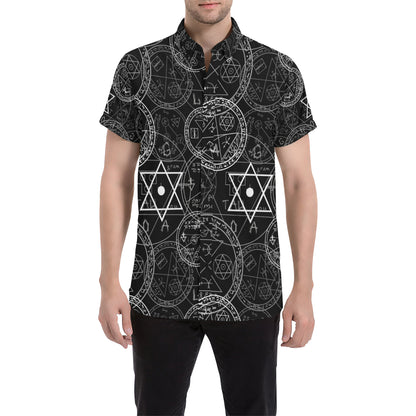 Pentagram Pattern Print Design A01 Men's Short Sleeve Button Up Shirt