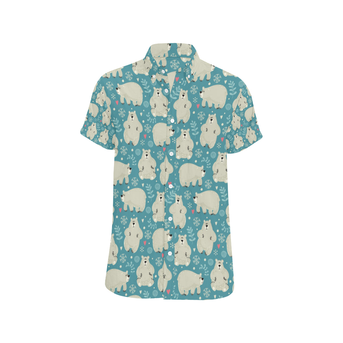 Bear Pattern Print Design BE04 Men's Short Sleeve Button Up Shirt