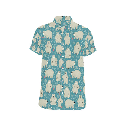 Bear Pattern Print Design BE04 Men's Short Sleeve Button Up Shirt