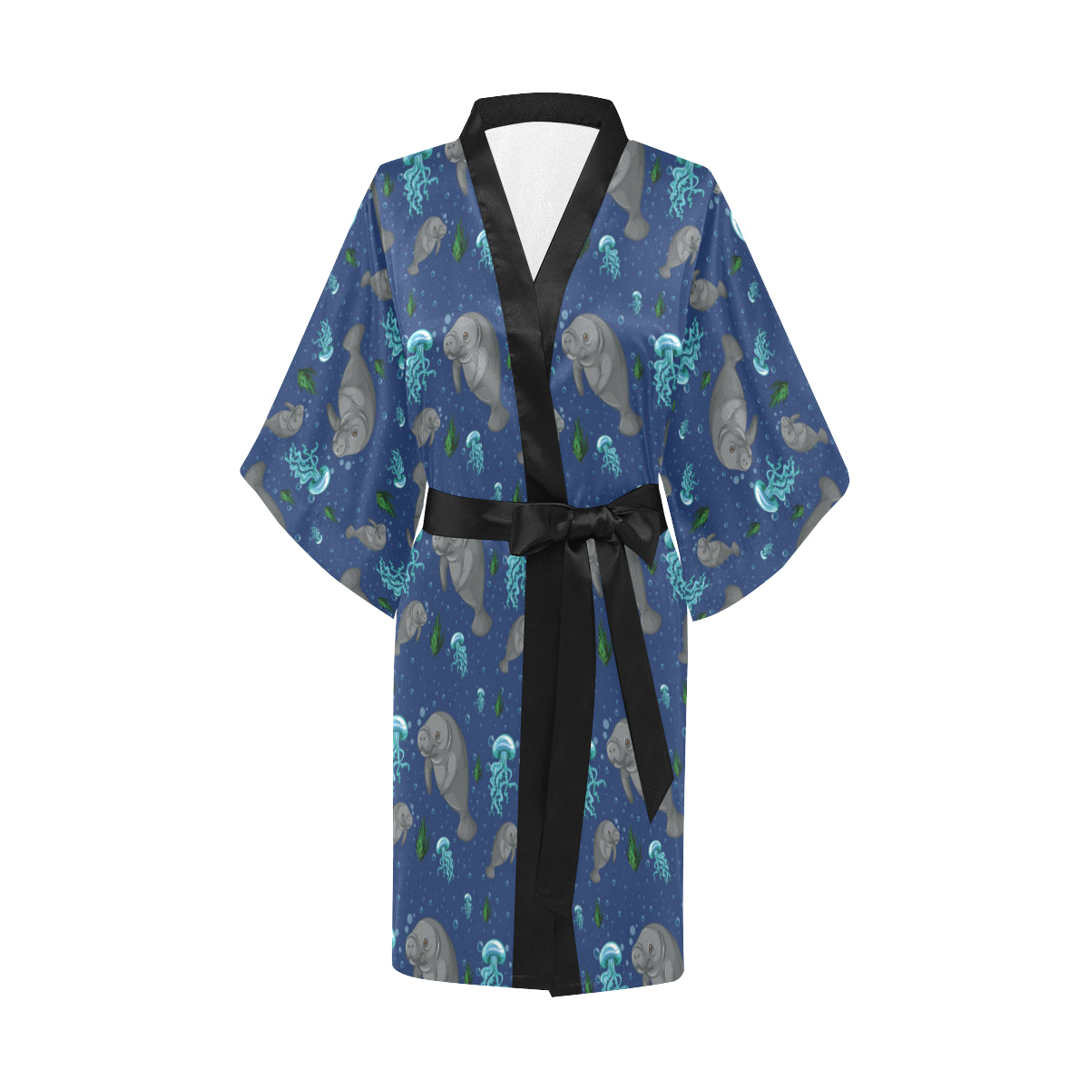 Manatee Pattern Print Design 01 Women's Short Kimono