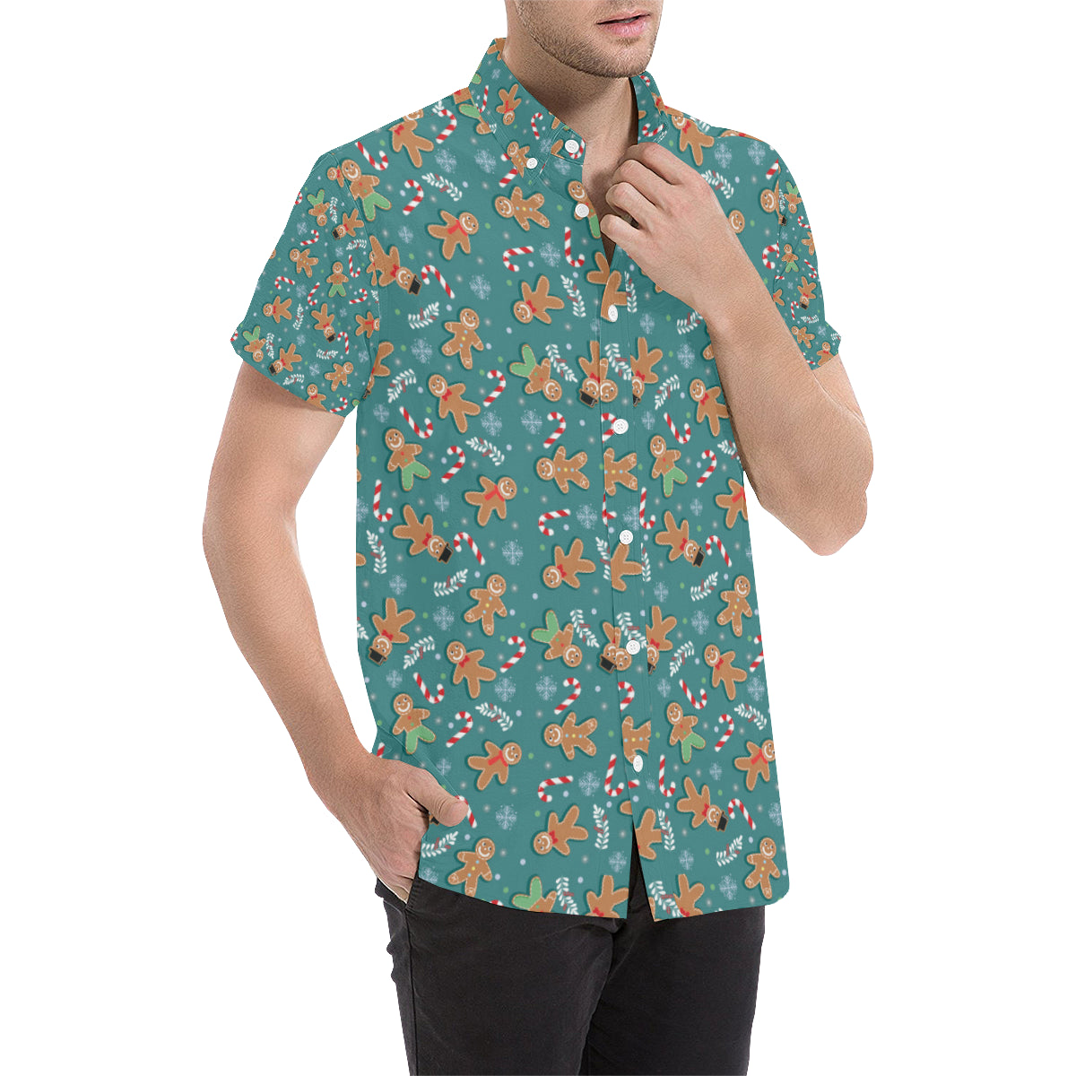 Gingerbread Pattern Print Design 05 Men's Short Sleeve Button Up Shirt