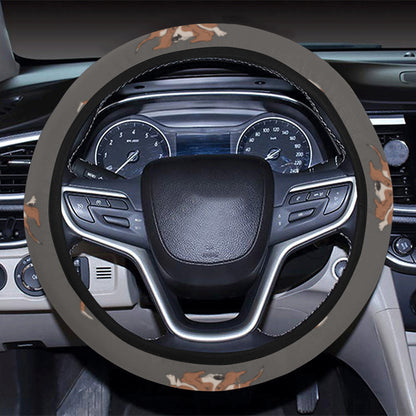 Basset Hound Pattern Print Design 03 Steering Wheel Cover with Elastic Edge