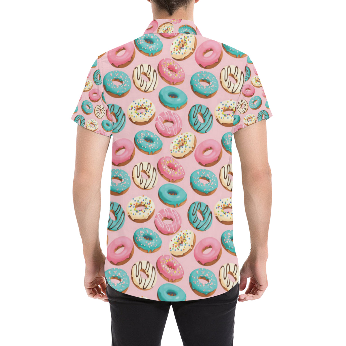 Donut Pattern Print Design DN06 Men's Short Sleeve Button Up Shirt