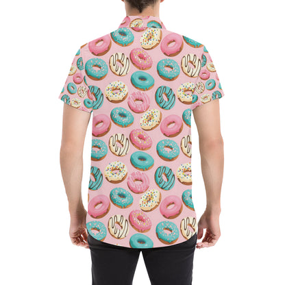 Donut Pattern Print Design DN06 Men's Short Sleeve Button Up Shirt