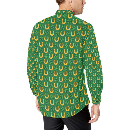 Shamrock Horseshoes Print Pattern Men's Long Sleeve Shirt