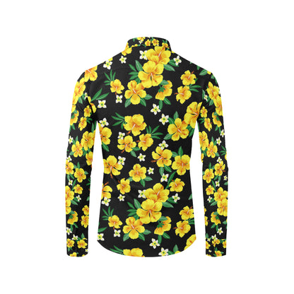 Yellow Hibiscus Pattern Print Design HB08 Men's Long Sleeve Shirt