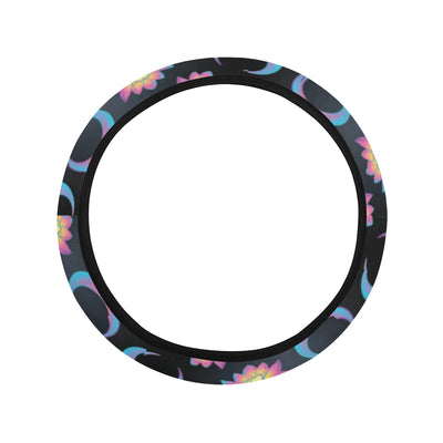 Lotus with Moon Pink Print Themed Steering Wheel Cover with Elastic Edge