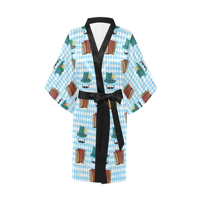 Accordion Mustache Pattern Print Design 01 Women's Short Kimono