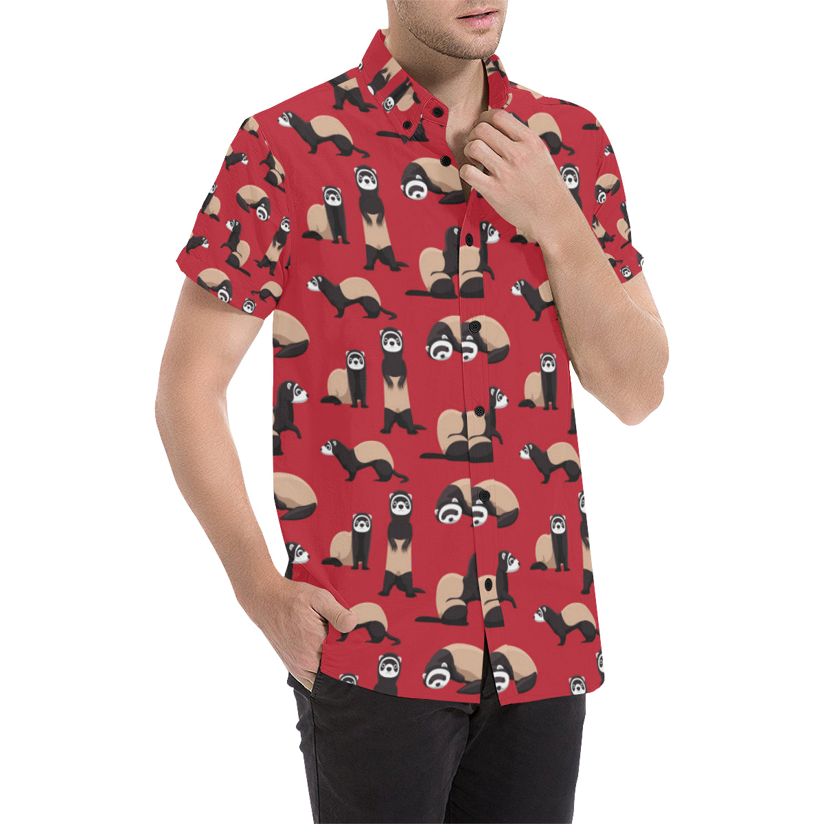 Ferret Pattern Print Design 02 Men's Short Sleeve Button Up Shirt