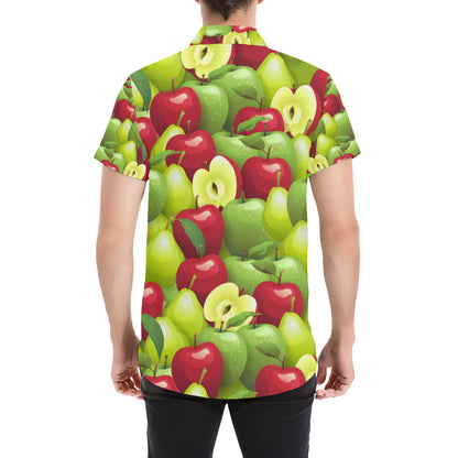 Apple Pattern Print Design AP03 Men's Short Sleeve Button Up Shirt