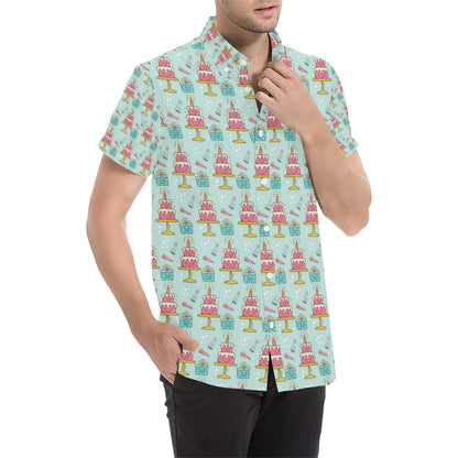 Cake Pattern Print Design 06 Men's Short Sleeve Button Up Shirt