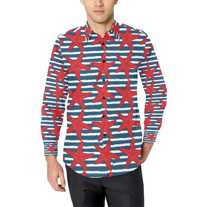 Starfish Red Pattern Print Design 02 Men's Long Sleeve Shirt