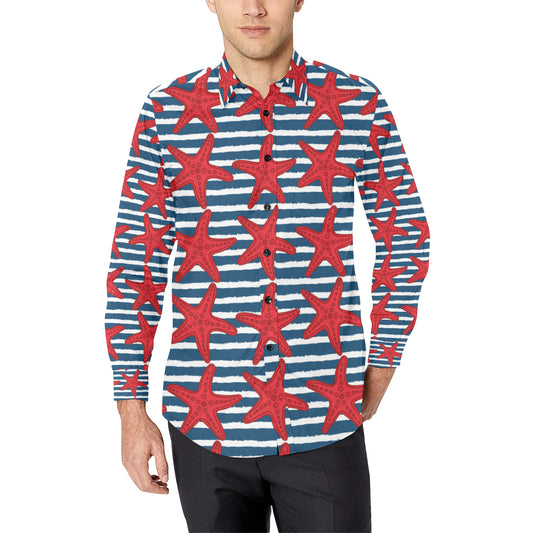 Starfish Red Pattern Print Design 02 Men's Long Sleeve Shirt