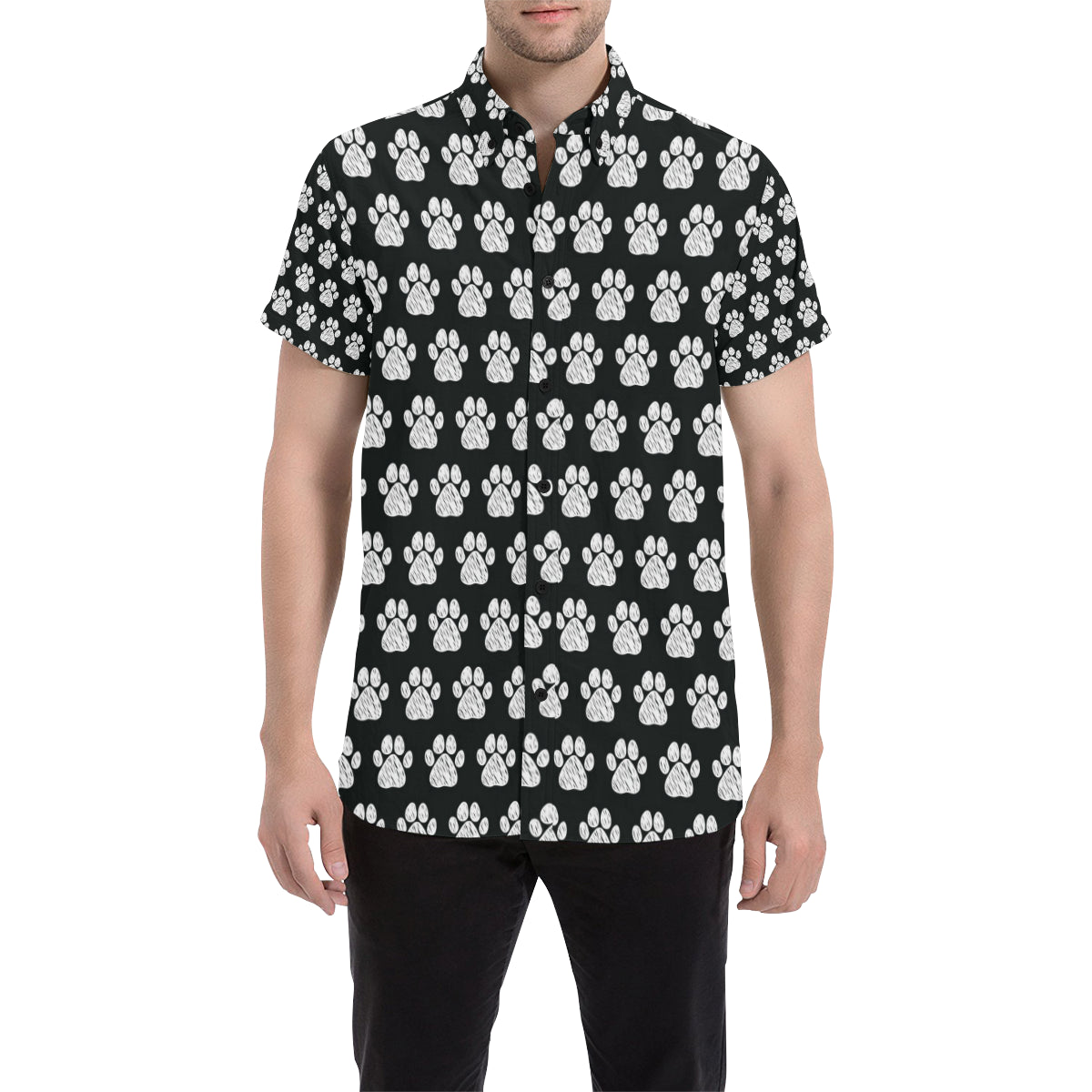 Paw Pattern Print Design A02 Men's Short Sleeve Button Up Shirt