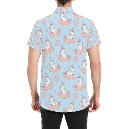 Donut Unicorn Pattern Print Design DN014 Men's Short Sleeve Button Up Shirt
