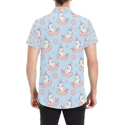 Donut Unicorn Pattern Print Design DN014 Men's Short Sleeve Button Up Shirt