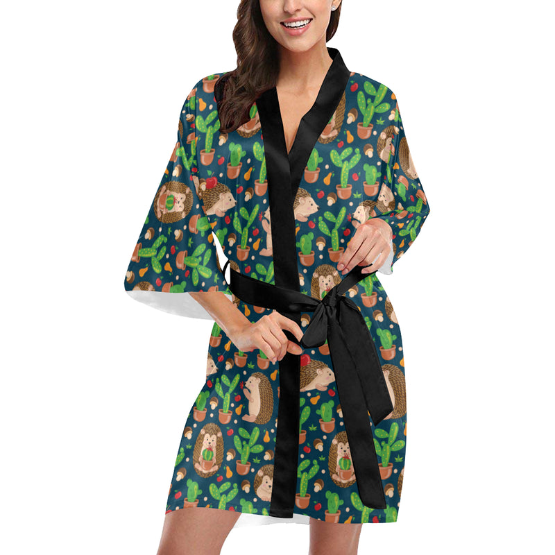 Hedgehog Cactus Pattern Print Design 04 Women's Short Kimono