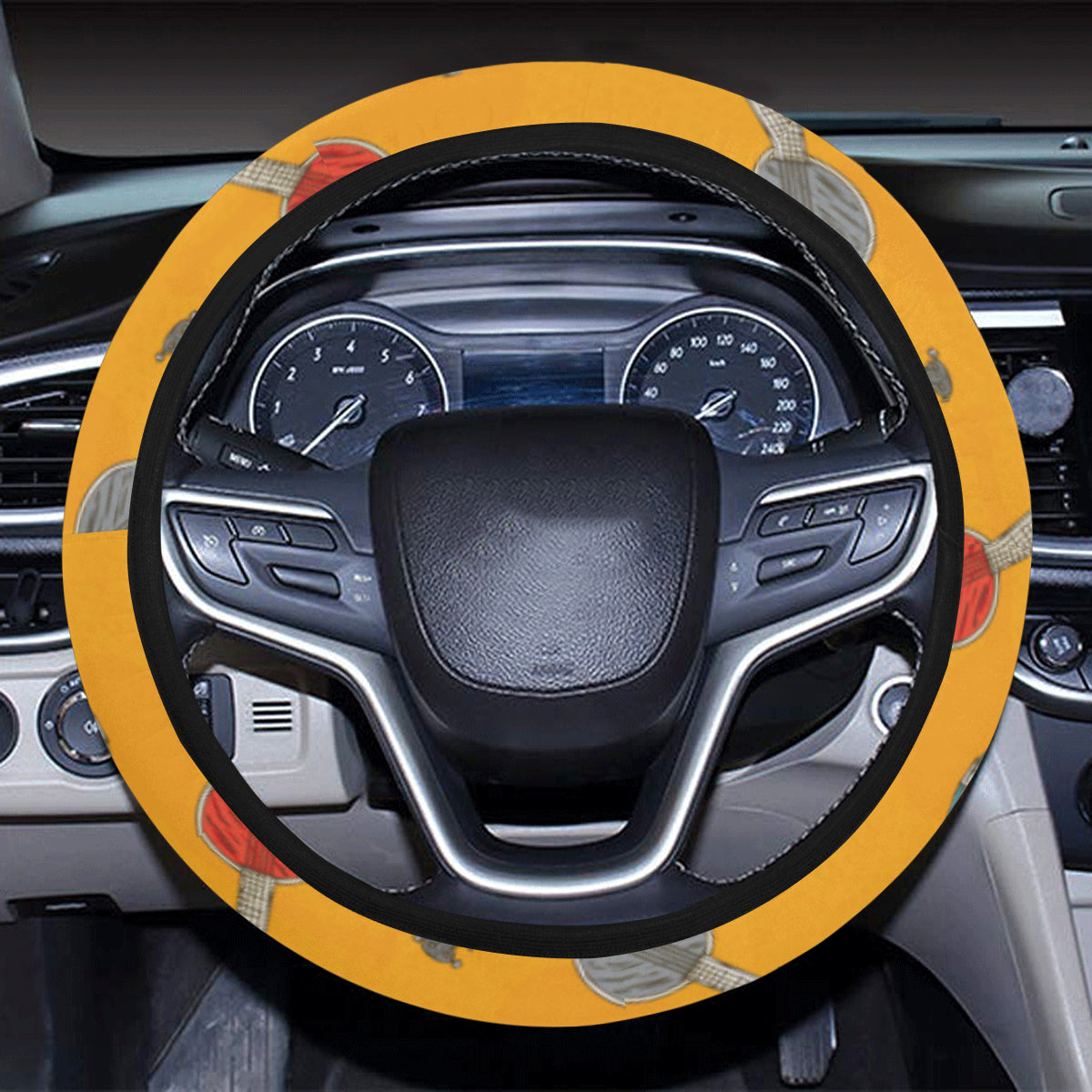 Banjo Pattern Print Design 02 Steering Wheel Cover with Elastic Edge