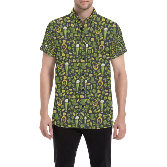 Clover St Patricks Pattern Print Design 03 Men's Short Sleeve Button Up Shirt