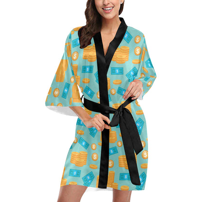 Money Pattern Print Design 03 Women's Short Kimono
