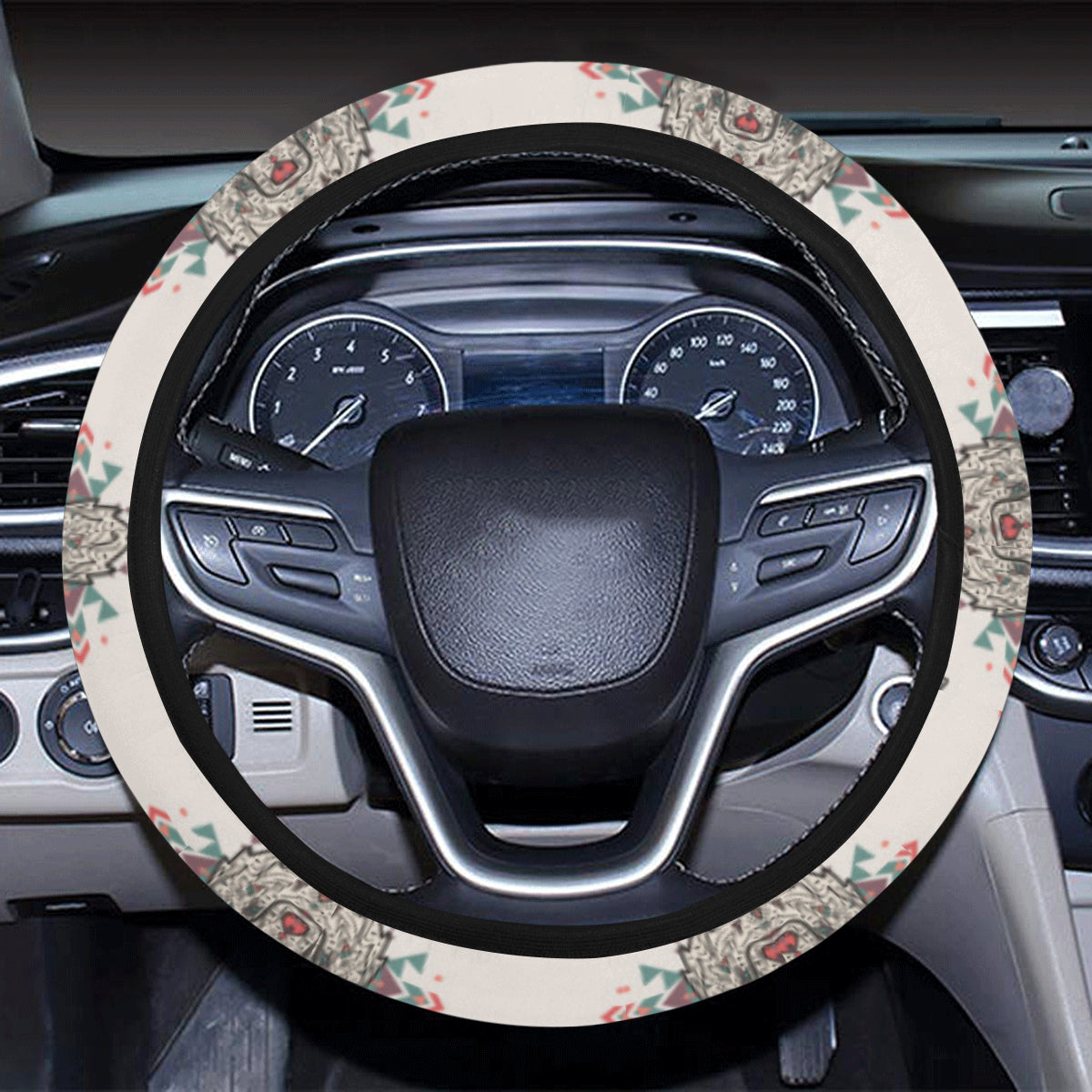 Aztec Wolf Pattern Print Design 01 Steering Wheel Cover with Elastic Edge