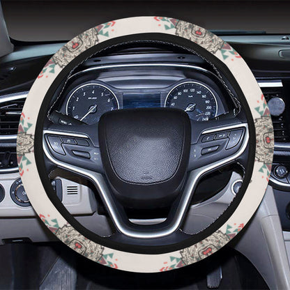 Aztec Wolf Pattern Print Design 01 Steering Wheel Cover with Elastic Edge