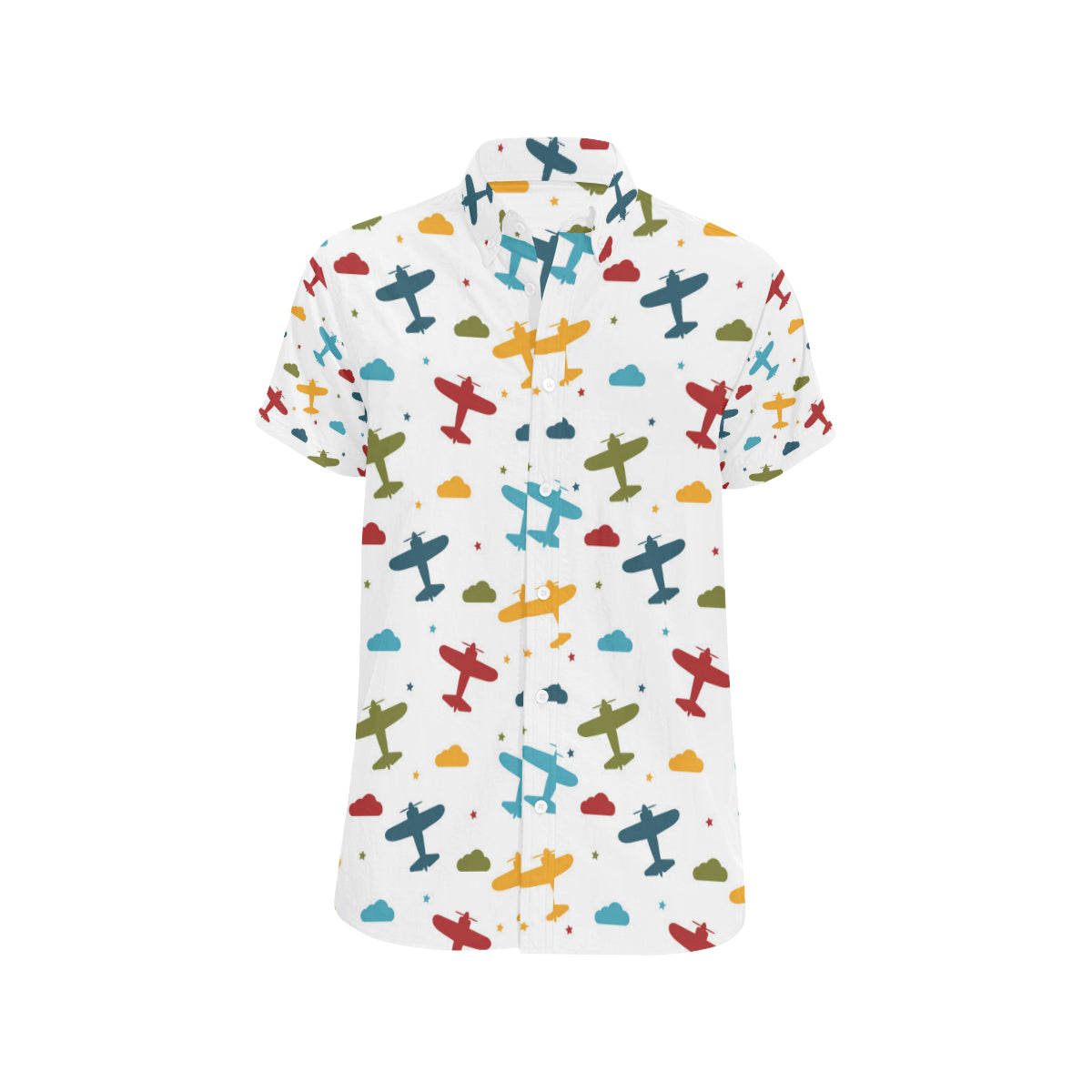 Airplane Pattern Print Design 06 Men's Short Sleeve Button Up Shirt
