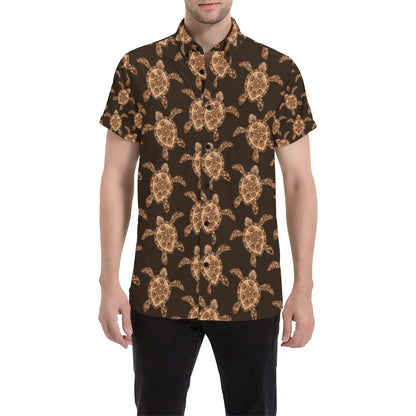 Tribal Sea Turtle Pattern Print Design T09 Men's Short Sleeve Button Up Shirt