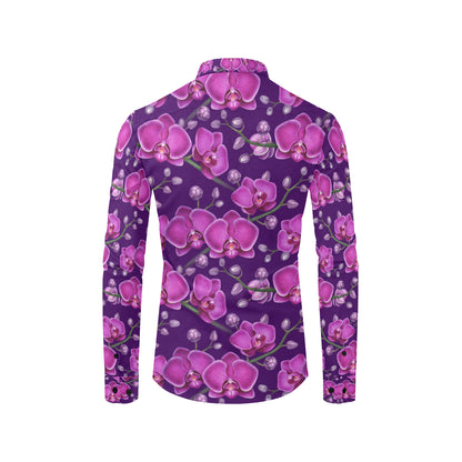 Orchid Pattern Print Design A03 Men's Long Sleeve Shirt