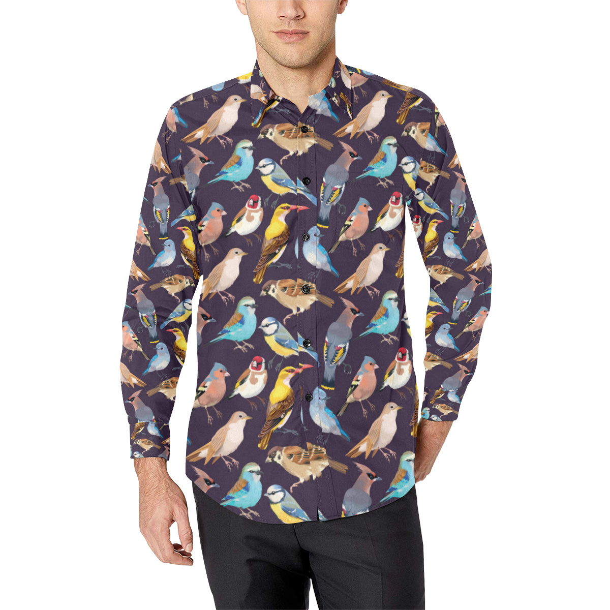 Bird Cute Print Pattern Men's Long Sleeve Shirt