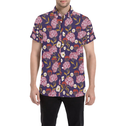 Hydrangea Pattern Print Design HD010 Men's Short Sleeve Button Up Shirt