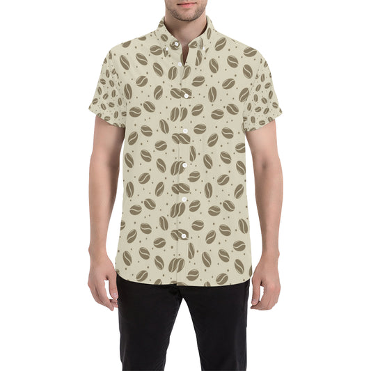 Coffee Pattern Print Design 02 Men's Short Sleeve Button Up Shirt