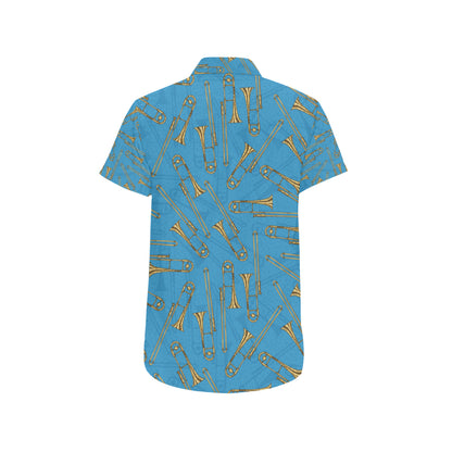 Trombone Pattern Print Design 01 Men's Short Sleeve Button Up Shirt