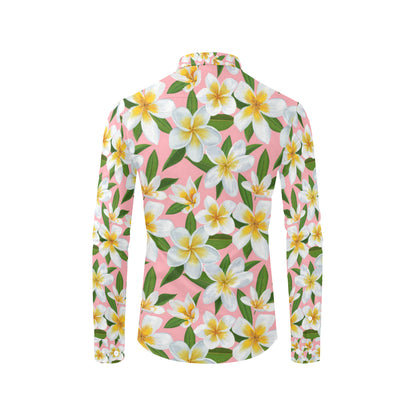 White Plumeria Pattern Print Design PM011 Men's Long Sleeve Shirt