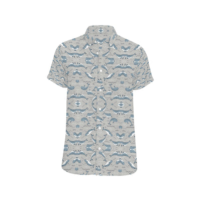 Narwhal Pattern Print Men's Short Sleeve Button Up Shirt