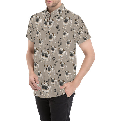 Pug Pattern Print Design A04 Men's Short Sleeve Button Up Shirt