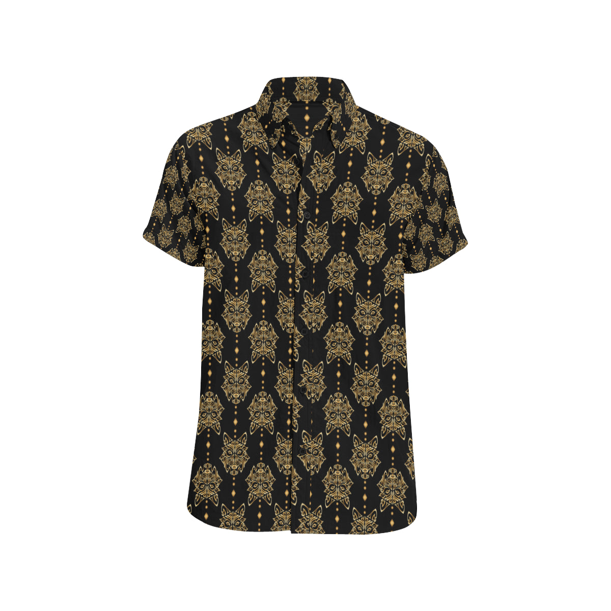 Aztec Wolf Pattern Print Design 04 Men's Short Sleeve Button Up Shirt