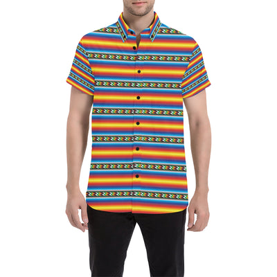 Mexican Blanket ZigZag Print Pattern Men's Short Sleeve Button Up Shirt