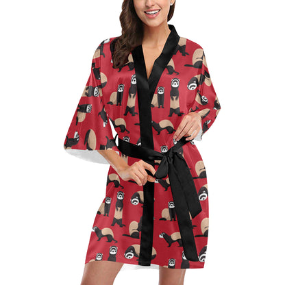 Ferret Pattern Print Design 02 Women's Short Kimono