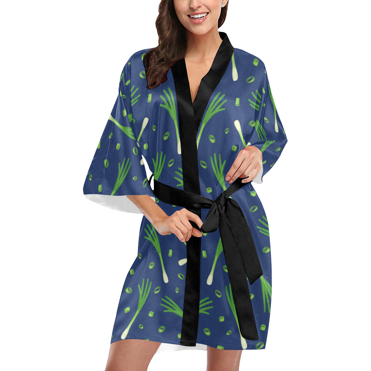Leek Pattern Print Design 02 Women's Short Kimono