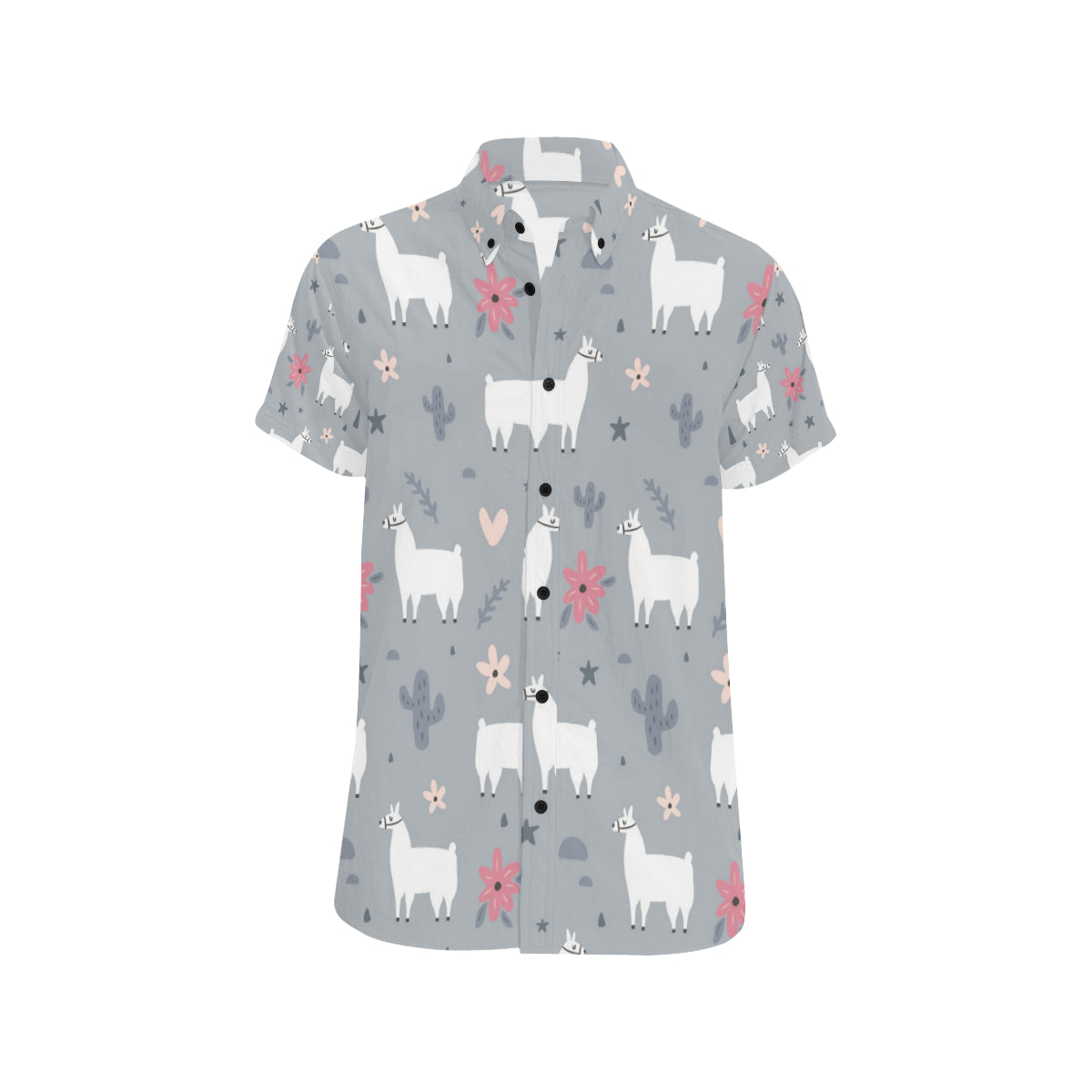 Llama Pattern Print Design 010 Men's Short Sleeve Button Up Shirt