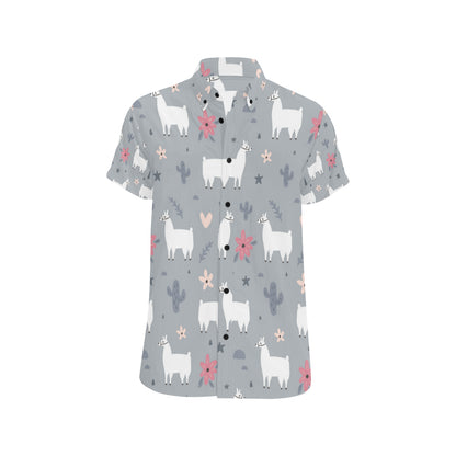 Llama Pattern Print Design 010 Men's Short Sleeve Button Up Shirt