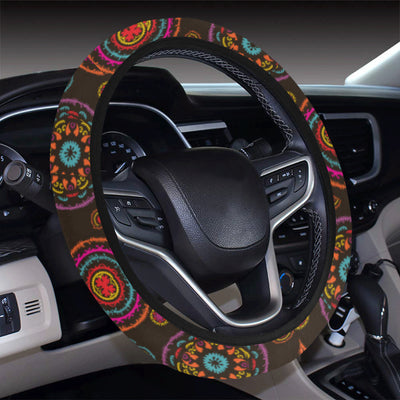 Bohemian Pattern Print Design 01 Steering Wheel Cover with Elastic Edge