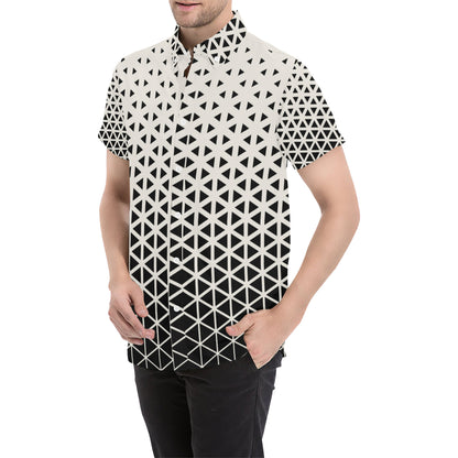 Geometric Black White Pattern Print Design 03 Men's Short Sleeve Button Up Shirt